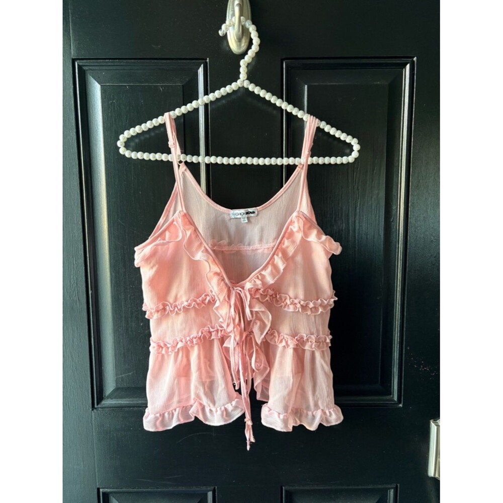 Fashion Nova Pink Crinkled Ruffle Top Size XS